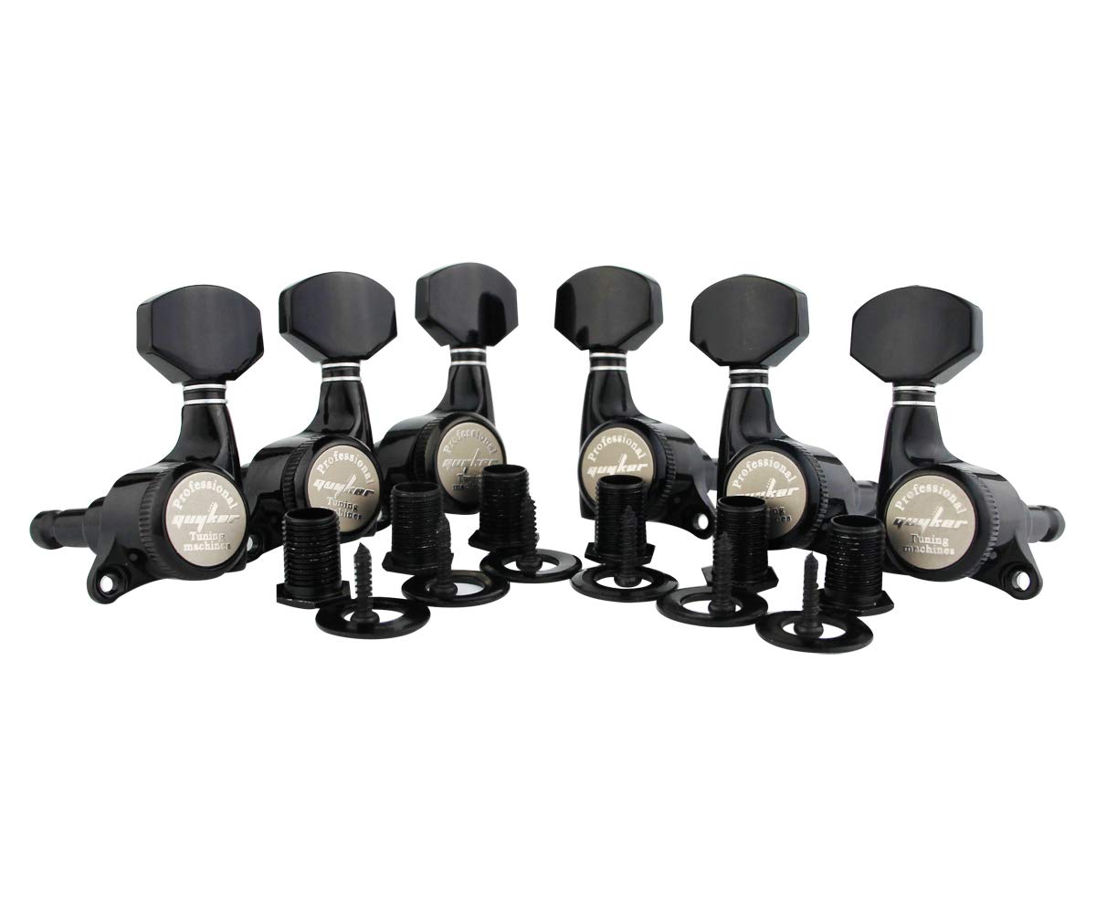 Guyker 6Pcs Guitar Locking Tuners (3L + 3R Handed) - 1:18 Ratio Lock String Tuning Key Pegs Machine Heads with Hexagonal Handle